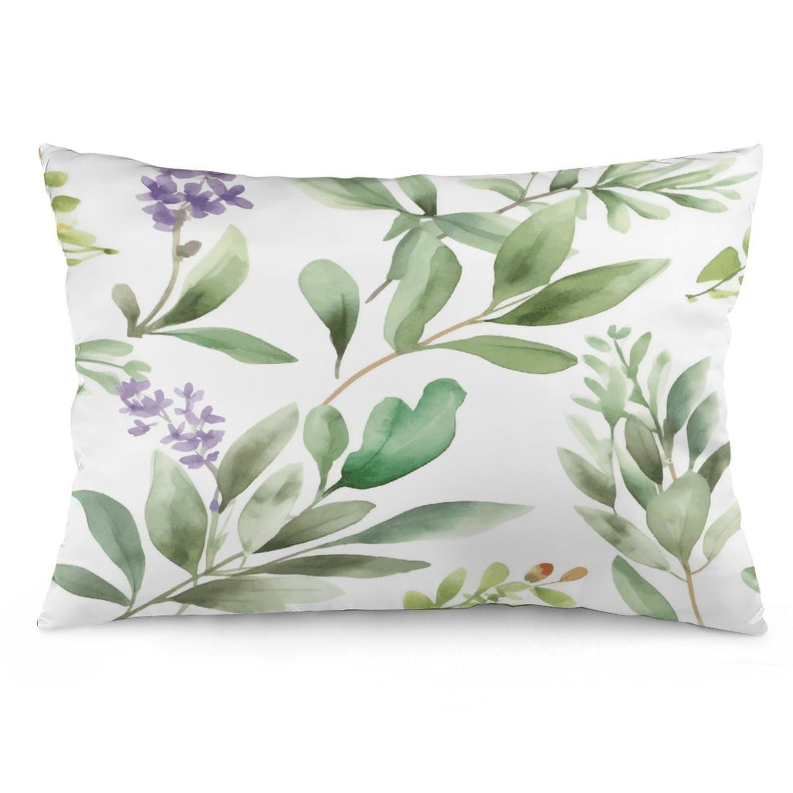 Green Flower Watercolor Herb Sage Leaves And Branches1 Throw Pillow Cover Soft Lumbar Pillow Covers with Zipper Breathable Rectangular Cushion Case Polyester Pillow Case Decorative Body Pillow Cover F