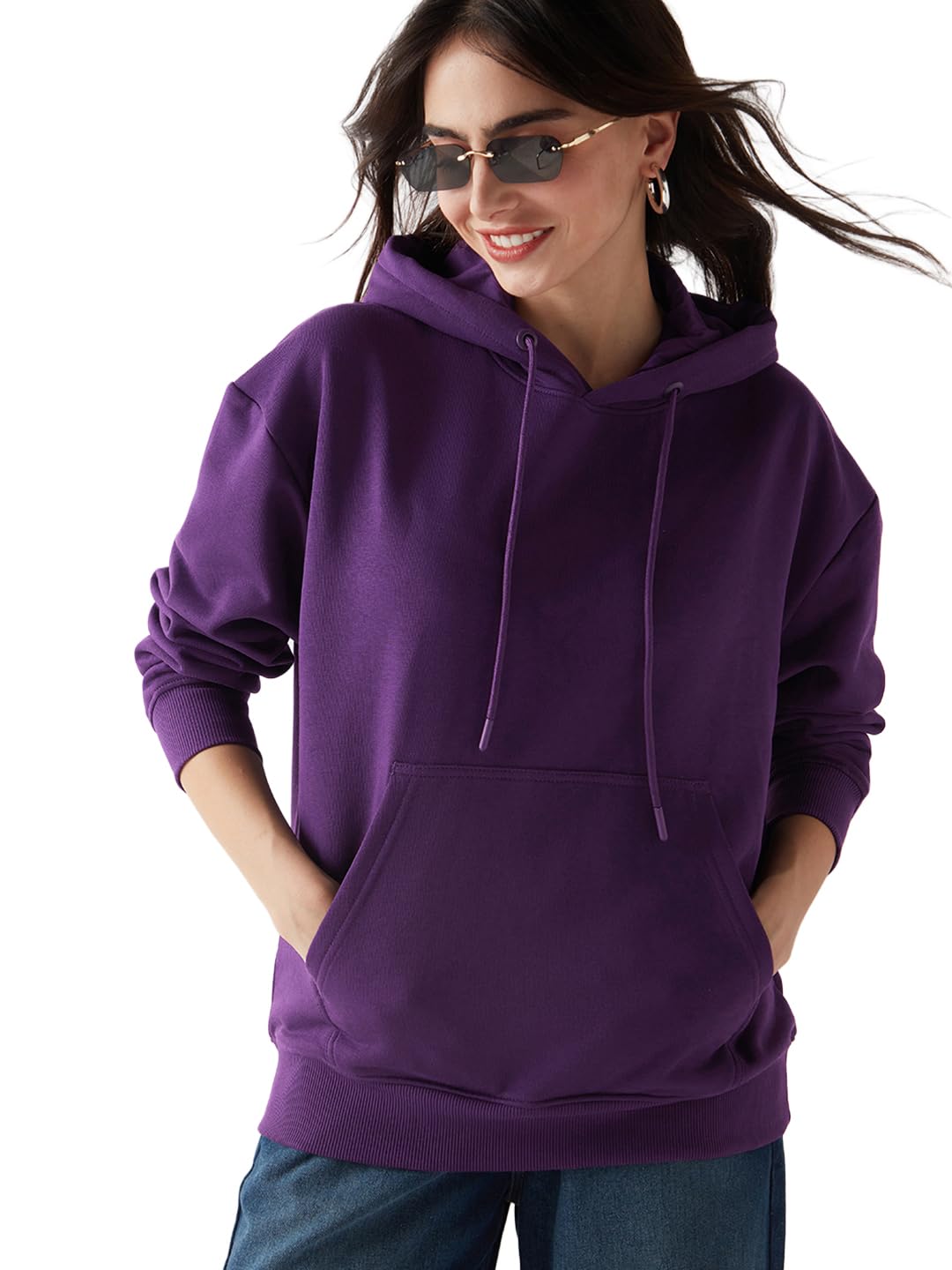 bewakoof Women's Solid Oversized Fit Full Sleeve Fleece Blend Hoodies-picture-17