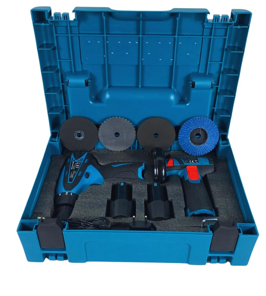 Mini Flex Smerigliatrice Angolare a Batteria 12 V + Avvitatore Trapano Portatile Senza Filo Doppia Batteria Mandrino 10 mm con 2 Batterie Valigetta