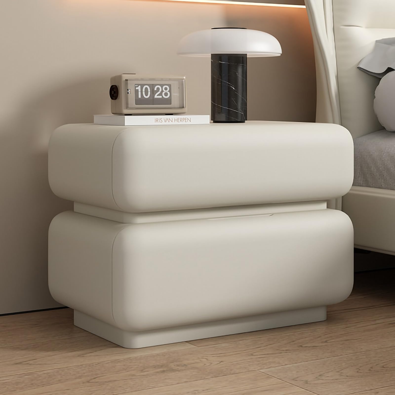 FCHZJCZYT Modern Bedside Table, Fully-Assembled Nightstand with Drawers, Minimalist Nightstand, Hidden Handles Fully Assembled, Luxury Bedroom Furniture,White,40 * 40 * 48cm/16 * 16 * 19"