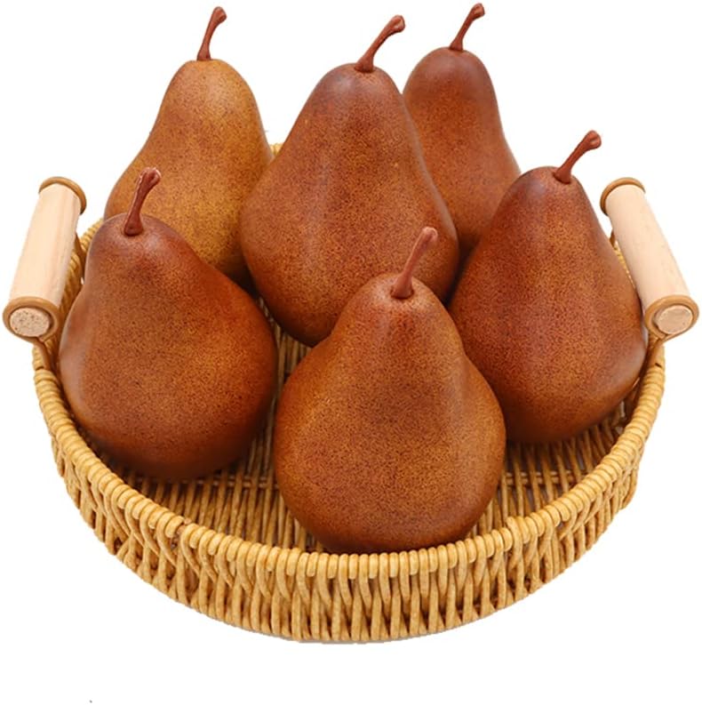 6PCS Fake Brown Pear Artificial Lifelike Fake Fruits Decorative for Kitchen Party Home Ornament House Table Faux Fruit Centerpieces Sketch Photography Prop