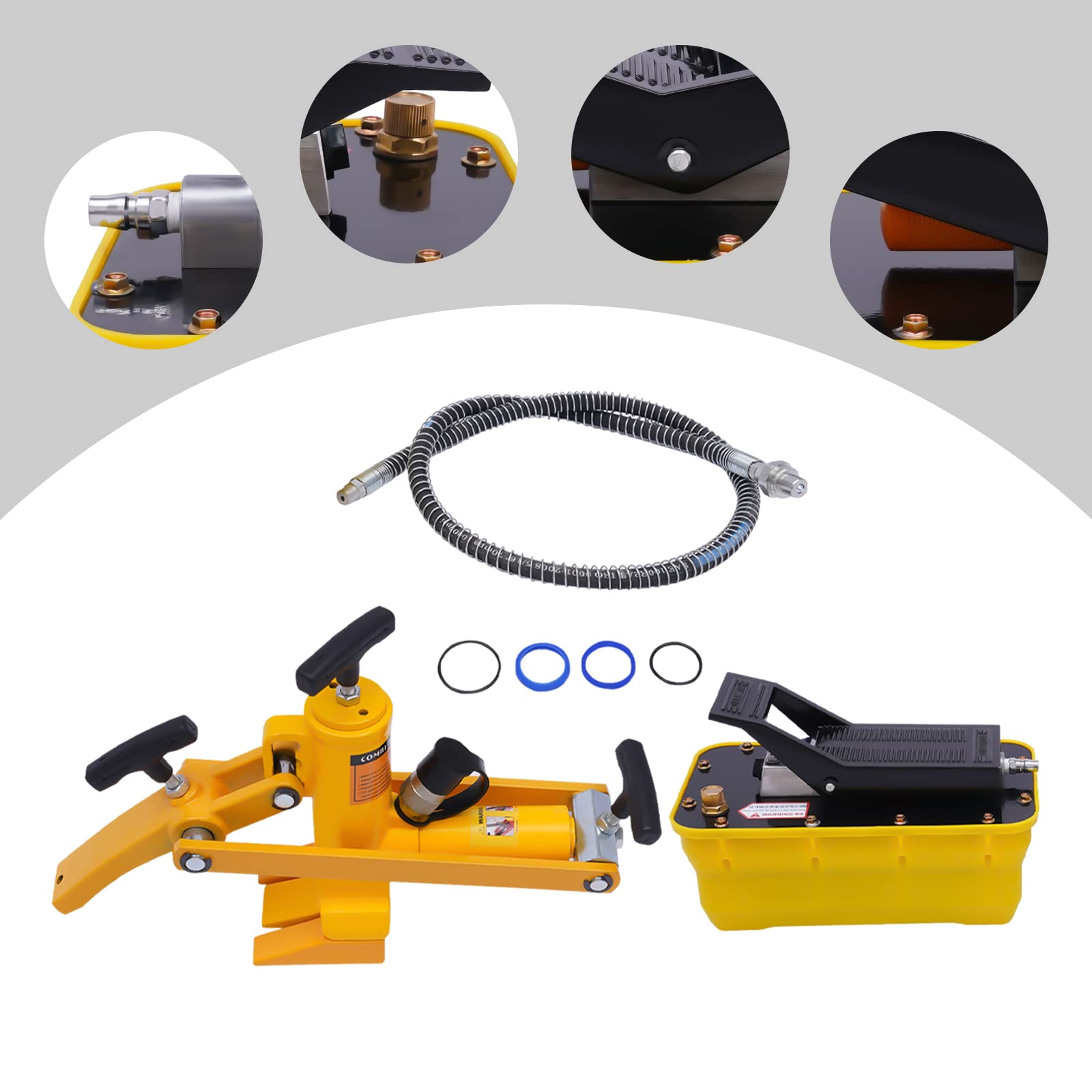 XUFOPLY Bead Breaker, 10000PSI Heavy Duty Tire Bead Breaker Air Hydraulic Bead Breaker with Hydraulic Metal Foot Pump & Air Hose for Tractors Trucks (Hydraulic Bead Breaker + Hydraulic Foot Pump)