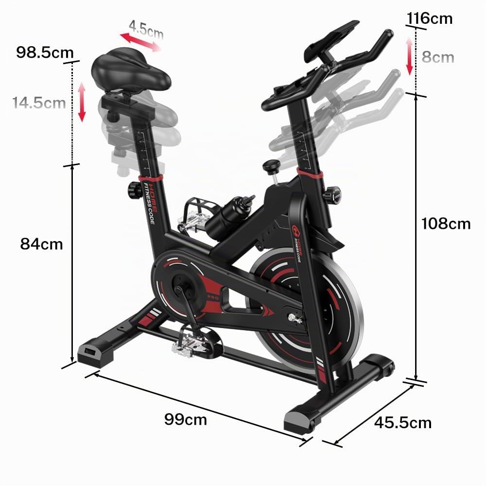 Cyclette stazionaria, Spin Bike Attrezzature da palestra domestica, sedile e manubrio regolabili, monitor LCD e supporto per tablet, resistenza da 0 a 100%, allenamento cardio