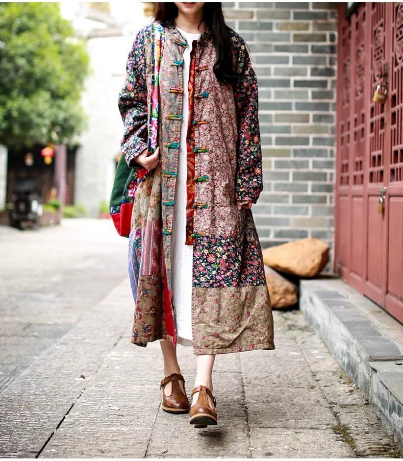 Women Loose Jacket Distressed Trench Coat Casual Patchwork Garment2
