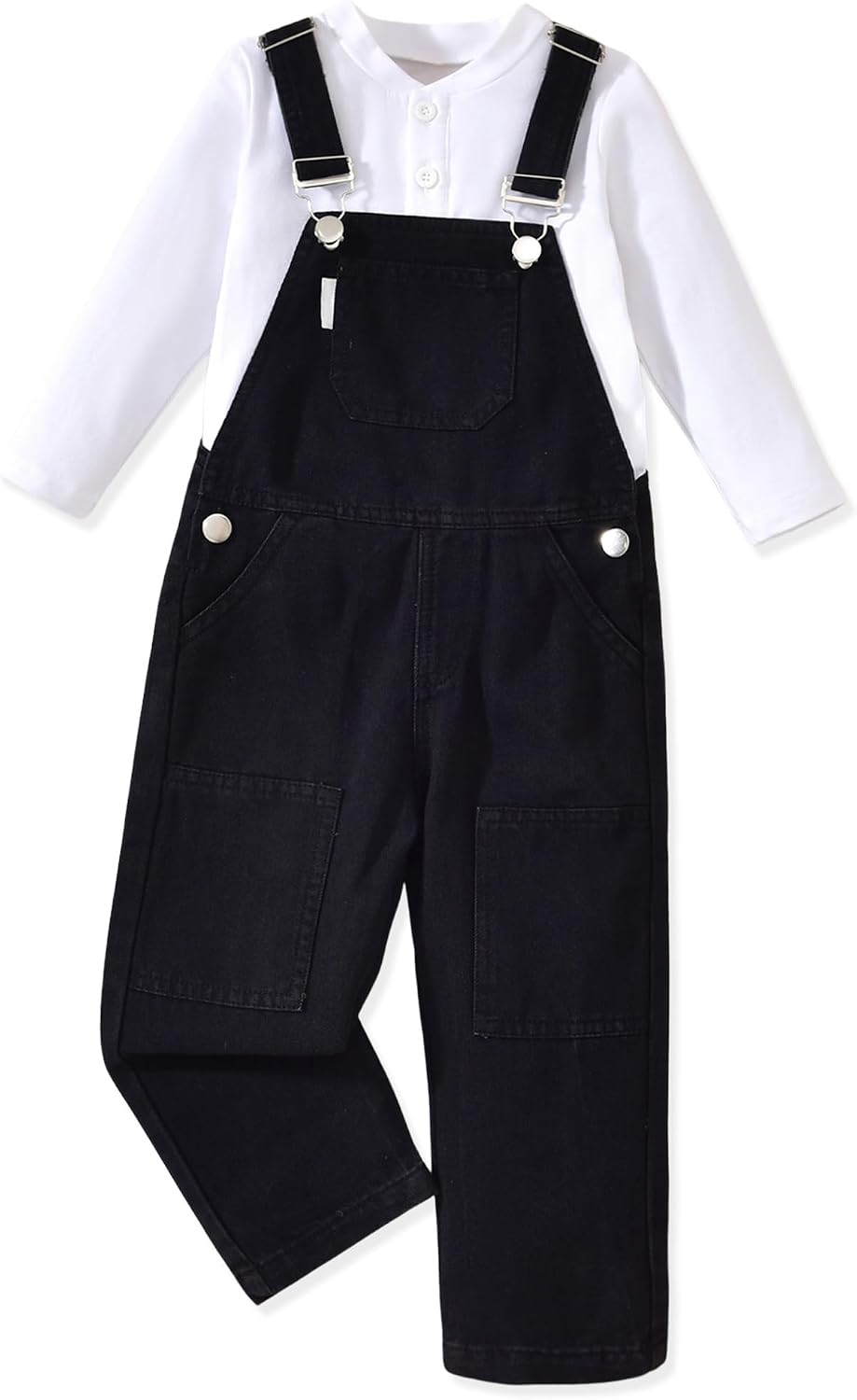 HINTINA Toddler Boys Denim Bib Overalls Long Sleeve Henley Shirt 2 Piece Outfits
