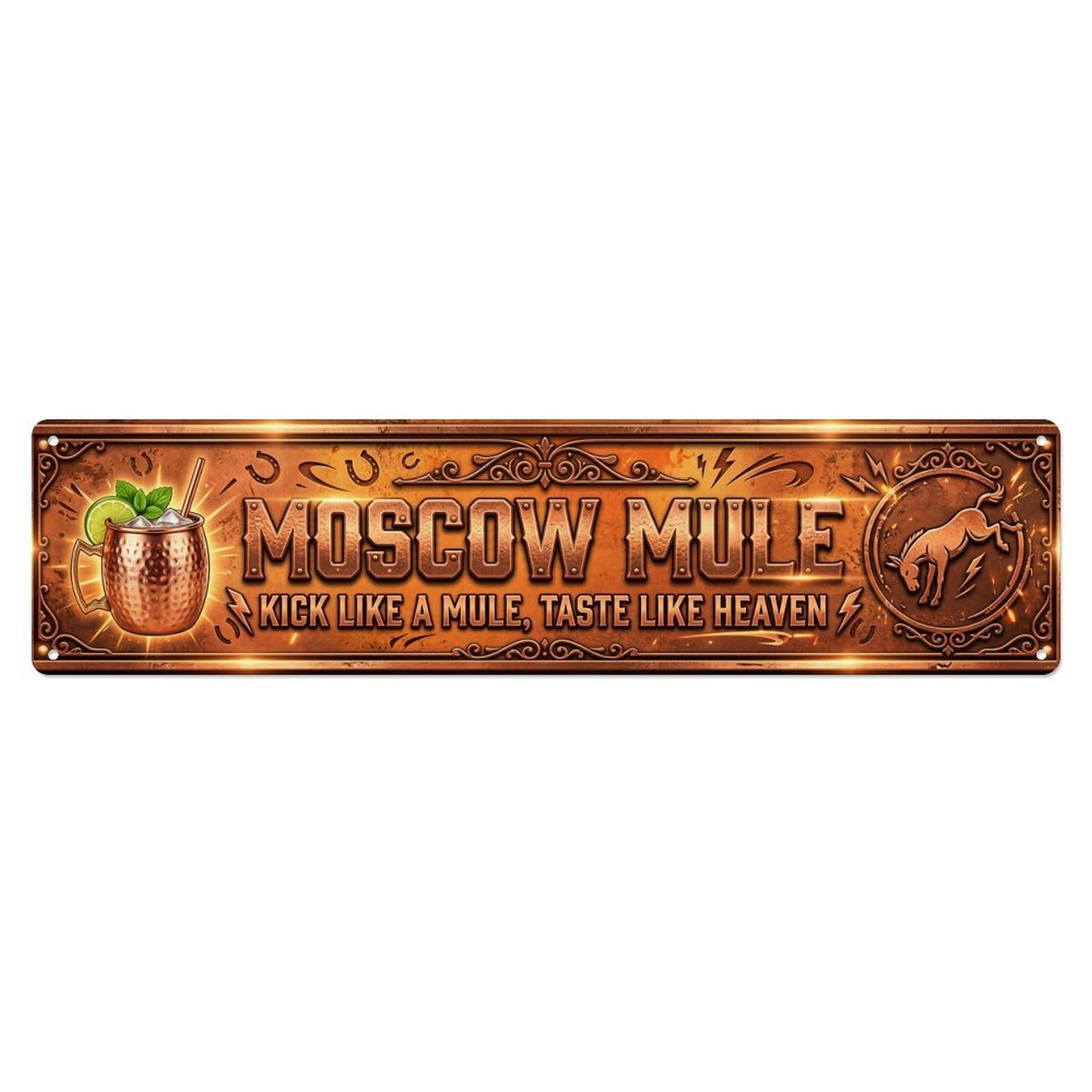 Moscow Mule Copper Beverage Metal Tin Sign Plaque Wall Decor for Cafe, Club Bar, Office, Home Garden Metal Poster 4x16Inch