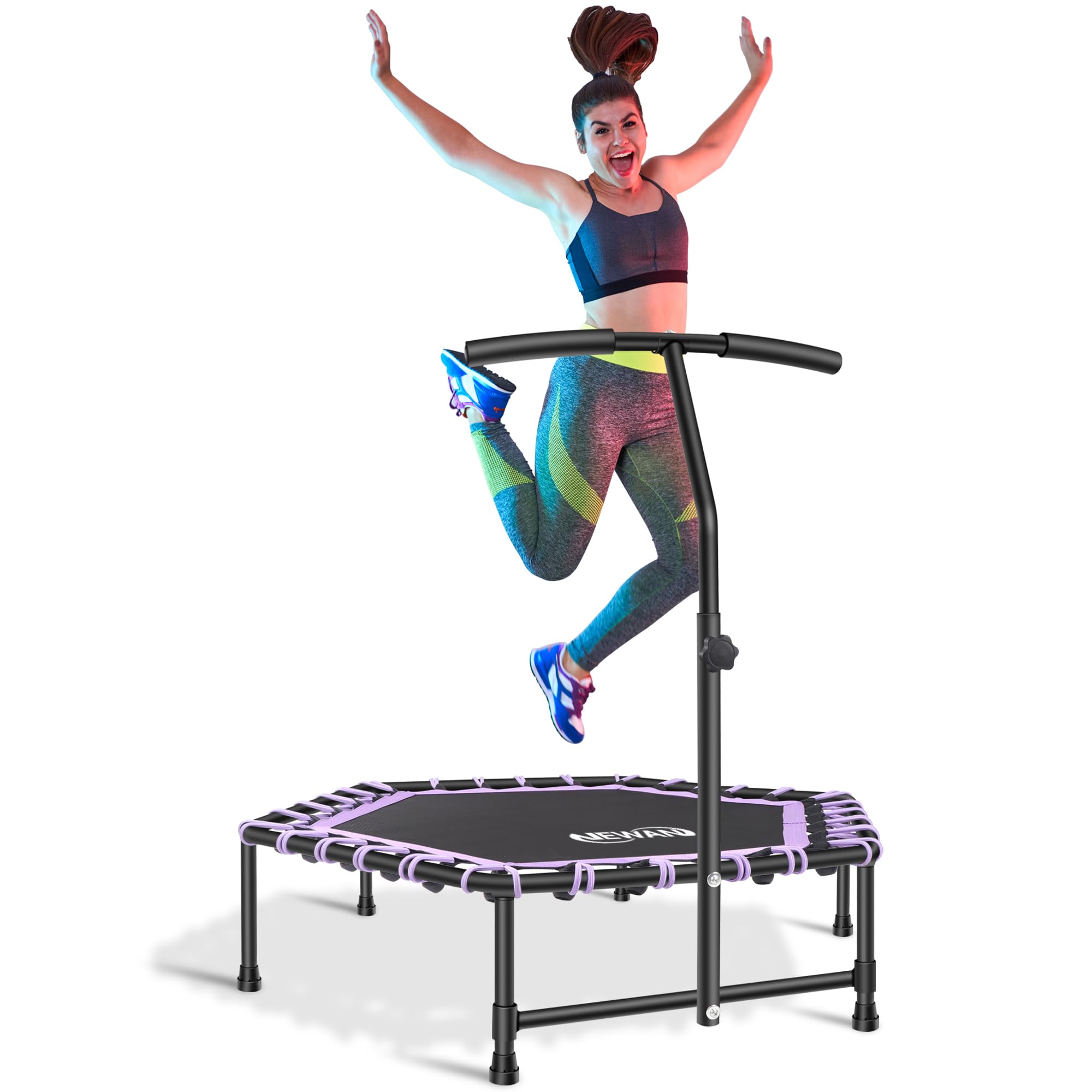 Newan 45'' Fitness Trampoline with Adjustable Handle Bar, Silent Trampoline Bungee Rebounder Jumping Cardio Trainer Workout for Adults - Mini Trampoline Max Limit 330 lbs