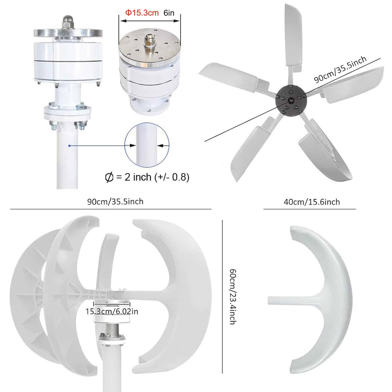 Turbina Eolica Verticale 12000W 12V/24V/48V 5 Pale Generatore Eolico Trifase AC Generatore a Magnete Permanente per Eolica Solare Ibrido,12V