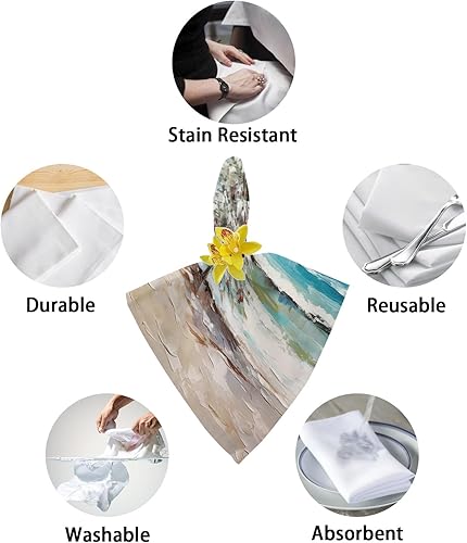 Miniatura 6 de Juego de 6 servilletas costeras de tela para árbol de Navidad, modernas pinturas al óleo para playa, árbol de Navidad, servilletas de tela lavables,