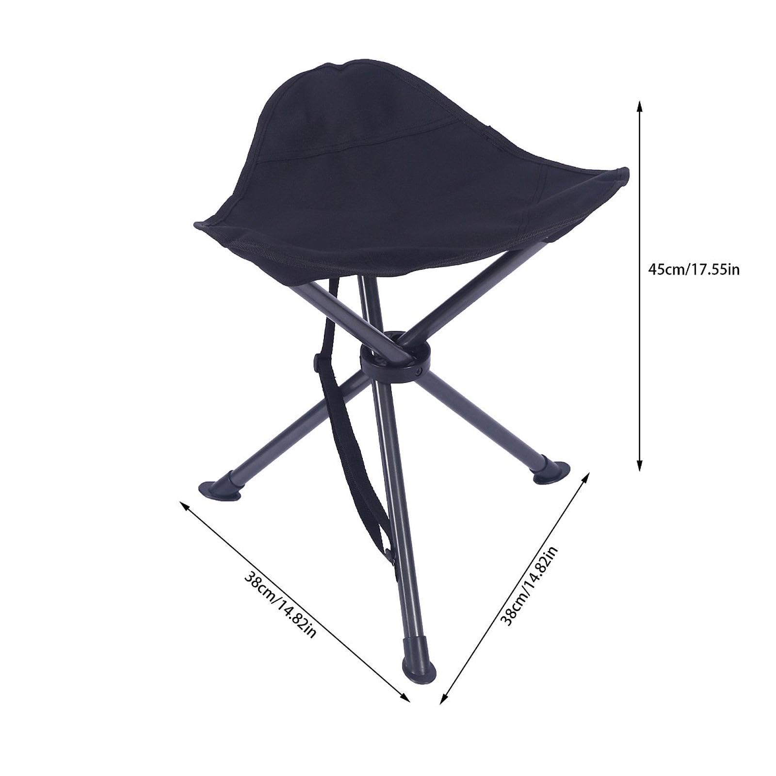 Tabouret Extérieur Chaise Pliable Siège Tripode Léger avec Sangle Antidérapant pour Adulte en Acier et Tissu Oxford pour Randonnée Jardin Pêche Campin, Noir