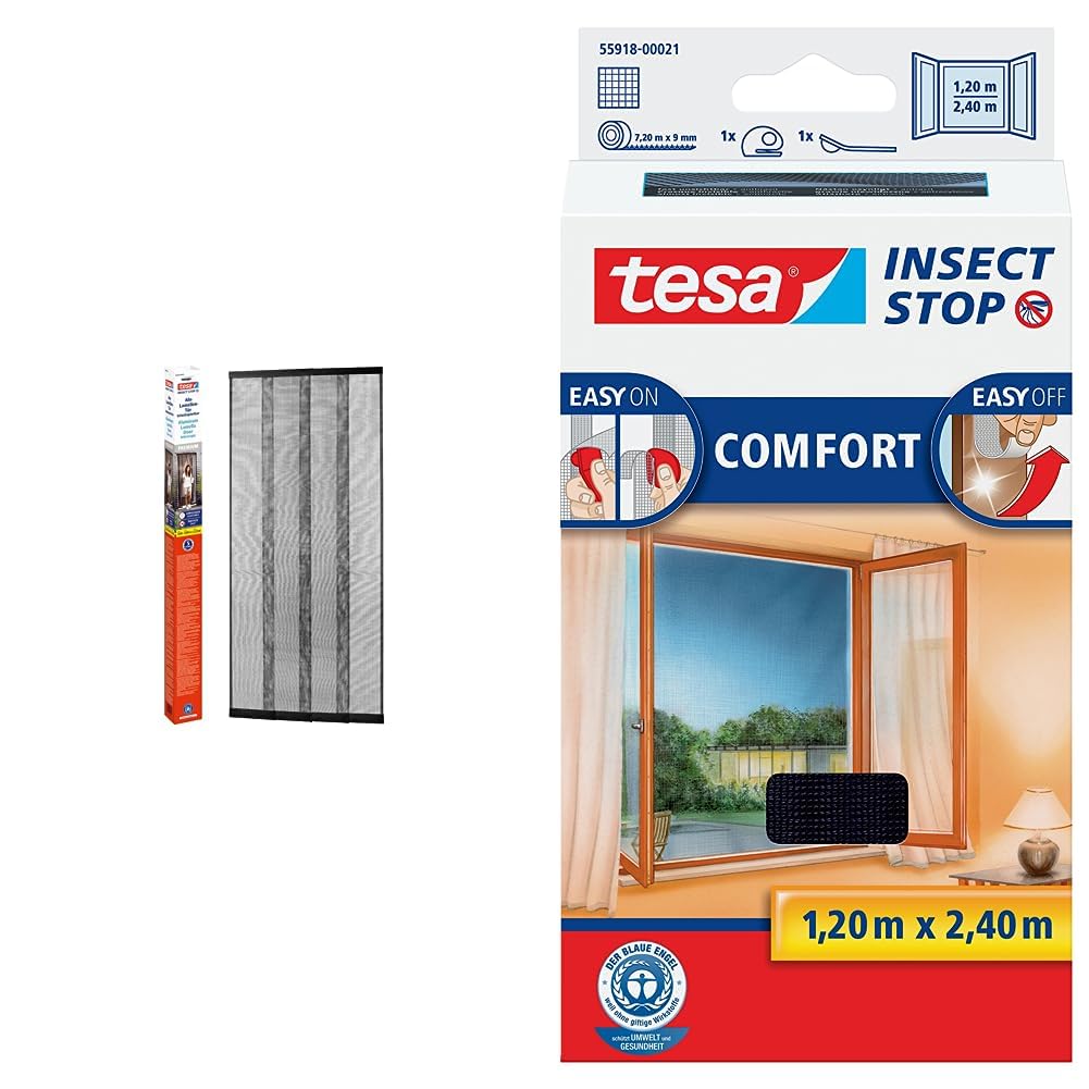 Tesa ALU Lamellentür teleskopierbar - Insektenschutzvorhang mit Lamellen & Insect Stop COMFORT Fliegengitter für bodentiefe Fenster - Insektenschutz selbstklebend