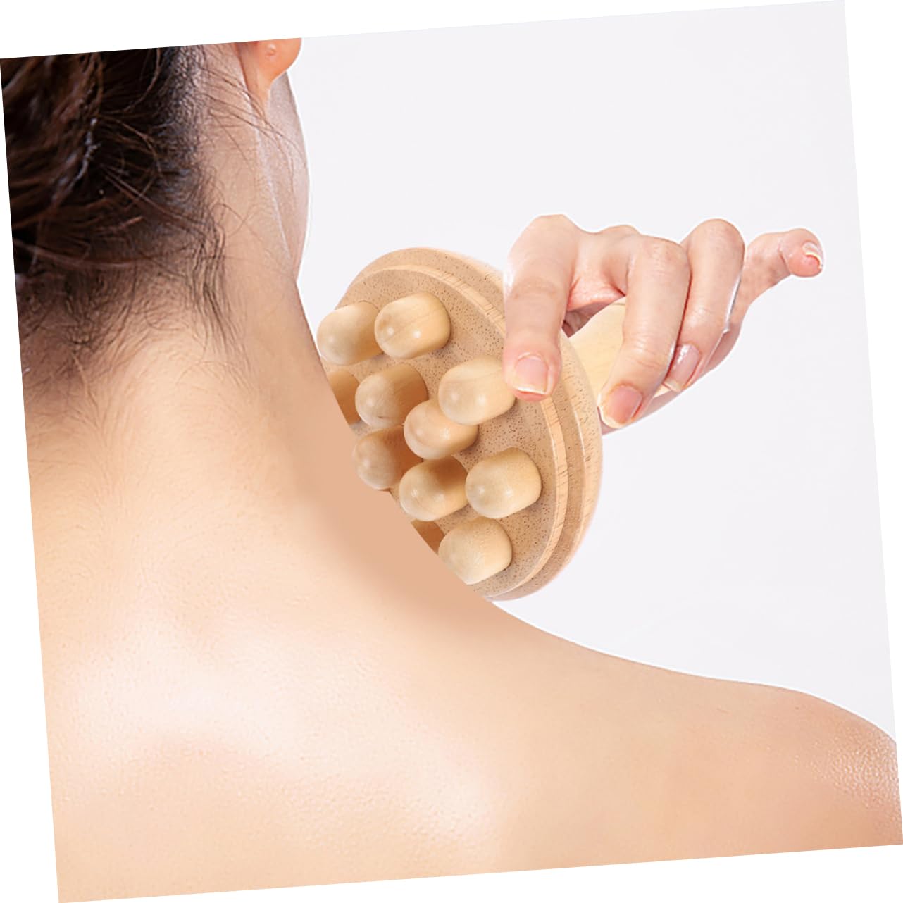2 Stück Kopfhautmassagekamm aus Gummibaumholz, Rund, Beige