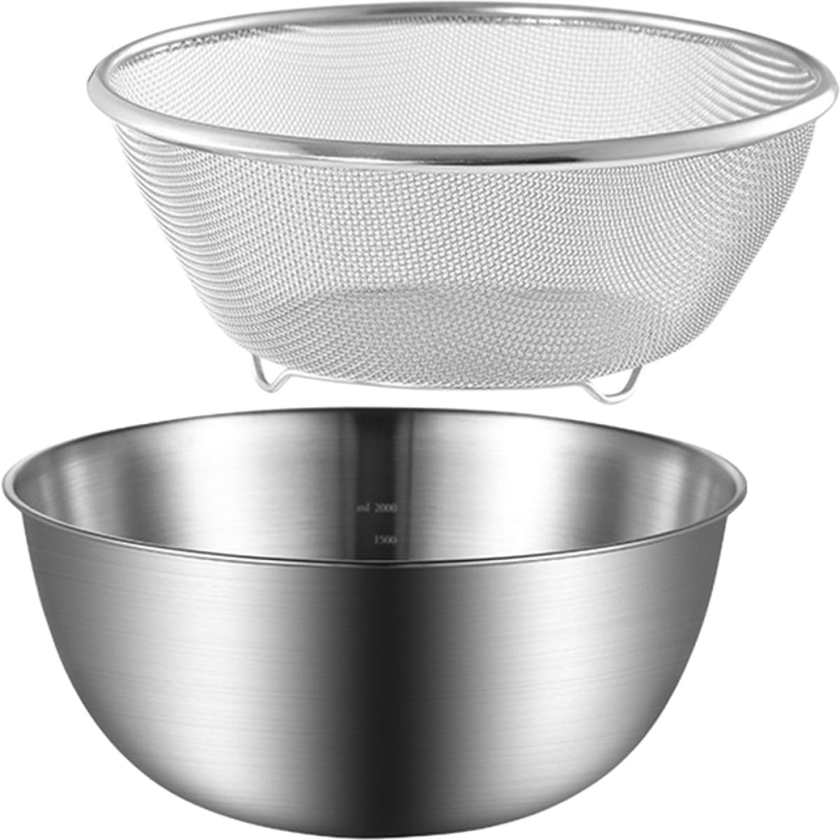 Tofficu Colador de Acero Inoxidable para Arroz y Huevos Fondo Plano, Cesta Escurridor Multifuncional para Cocina y Uso Doméstico, Color Plata