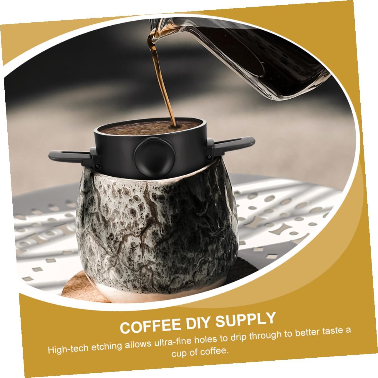 Ultra-fine Metal Hand-brewed Coffee Filter Cup with Funnel Compact Dripper for Home Travel Camping Easy to Clean Filter-free Brew Accessory