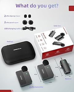 KOSCHEAL 2 Pack Mini Microphone, 3 in 1 Wireless Microphone for iPhone iPad, Camera and Android Devices with Noise Cancellation,Lapel Mic for Video Recording Vlog, YouTube, Interview