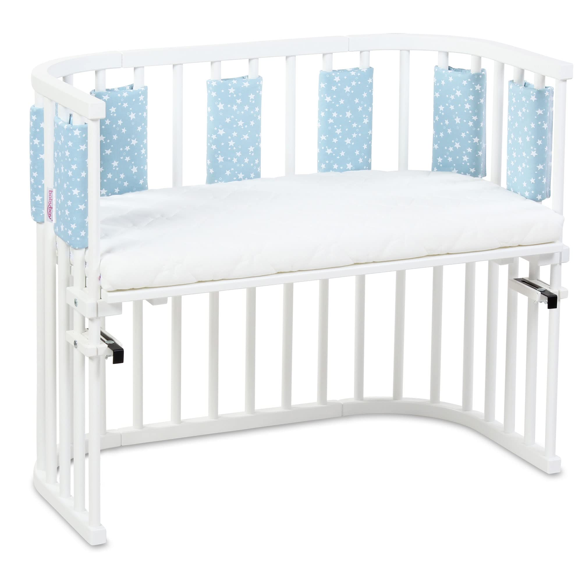 babybay Tour de Lit Ultrafresh en Piqué Convient pour Modèle Maxi Boxspring Comfort Midi/Comfort Plus Bleu Ciel avec Étoiles Blanc 1 Unité