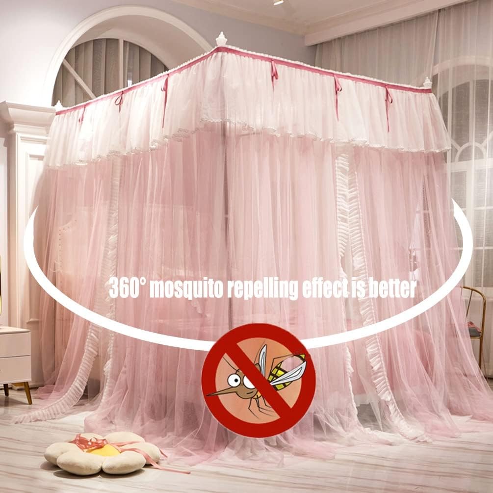 Mosquito Net Bed Canopy, Double Layer, 4 Corner Post, Princess Style Curtain for Girls and Adults, Elegant Bedroom Decoration