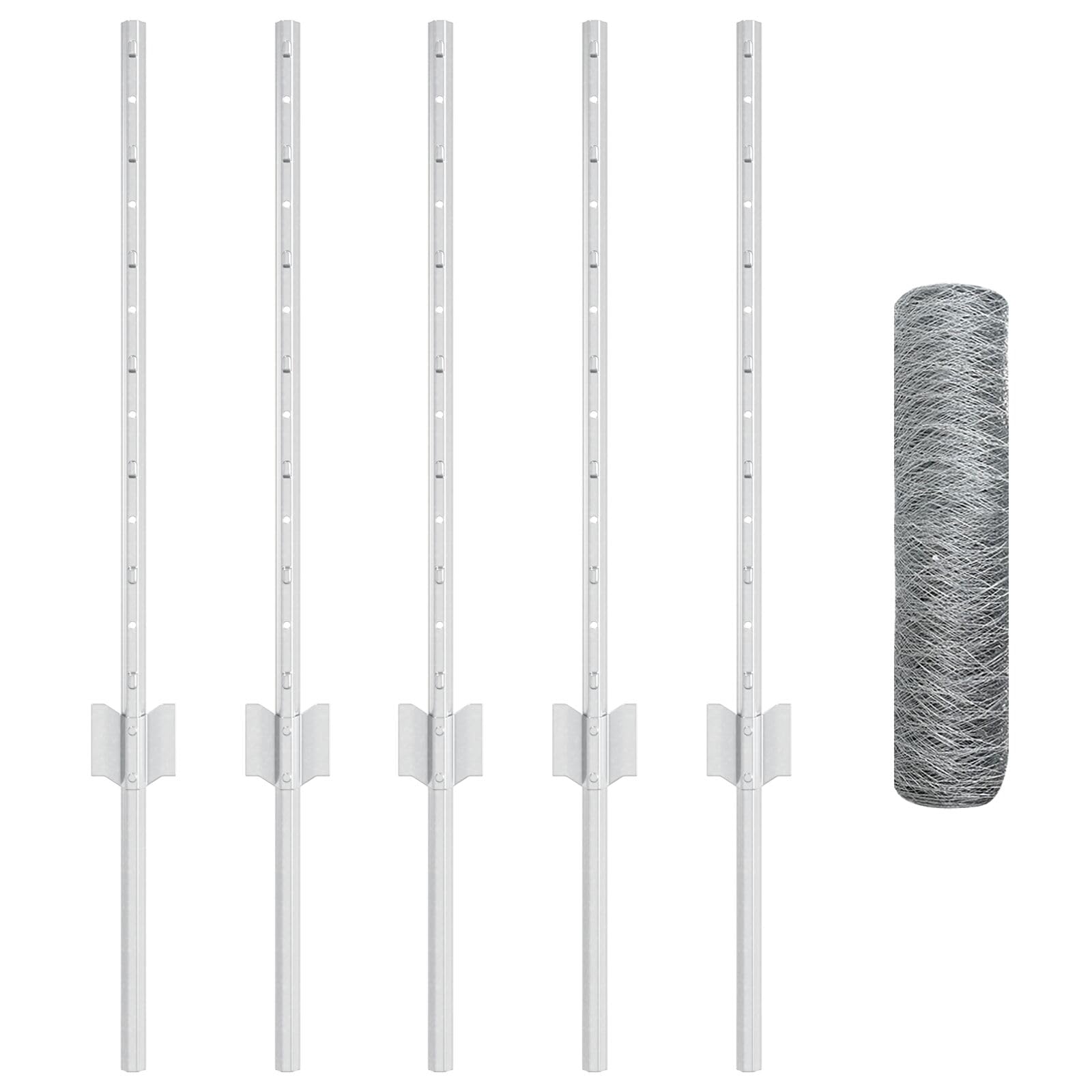 Pali per Recinzione 5 PCS U-Channel 60 cm Acciaio Zincato, Recinzione Esagonale 0.5x10 m Acciaio Zincato,Barre per ringhiere e staccionate,Pali di Recinzione-3336952