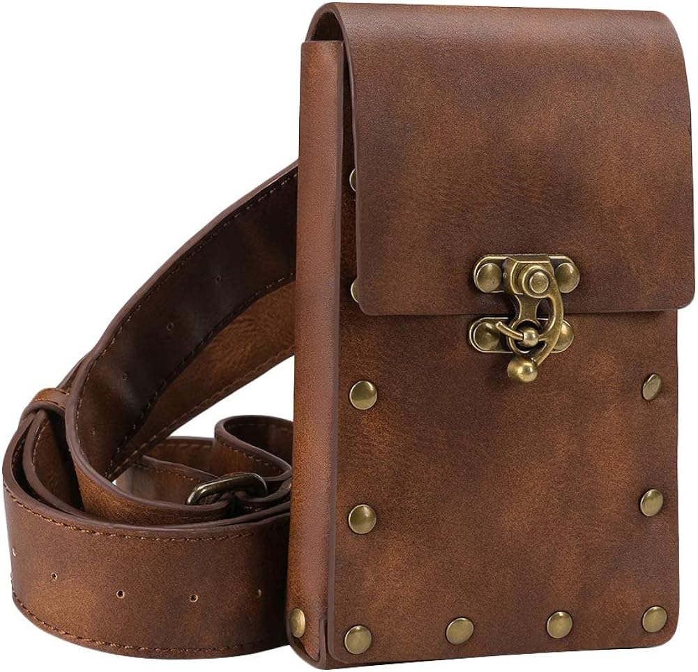 TOOGOO Medieval Renacimiento Adulto Hombre Caballero Cuero Vintage CinturóN Bolsillo Ropa Bolsa Negro