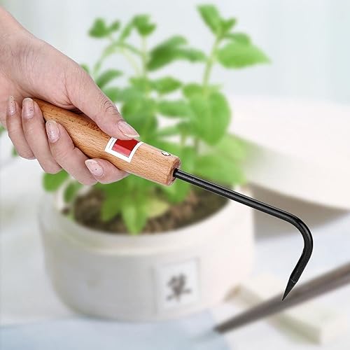 Miniatura 8 de Escardadora, herramienta de deshierbe de jardín de metal con mango de madera, mini extractor de malezas cultivador para excavar bordes plantación