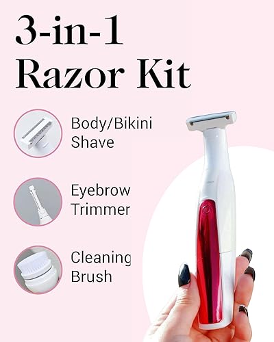 Miniatura 6 de Kushae Kit de maquinilla de afeitar 3 en 1 para mujer, afeitadora femenina, herramienta de corte de cejas, dispositivo de limpieza impermeable,