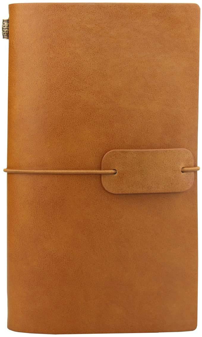 PU Leather Travel Notebook with Pockets - Refillable Notebook Organiser, Travel Diary Travelers Notebook for Writing, Travel, Organizing - Line Inserts, Yellow Brown, 13 * 20 cm — image 1