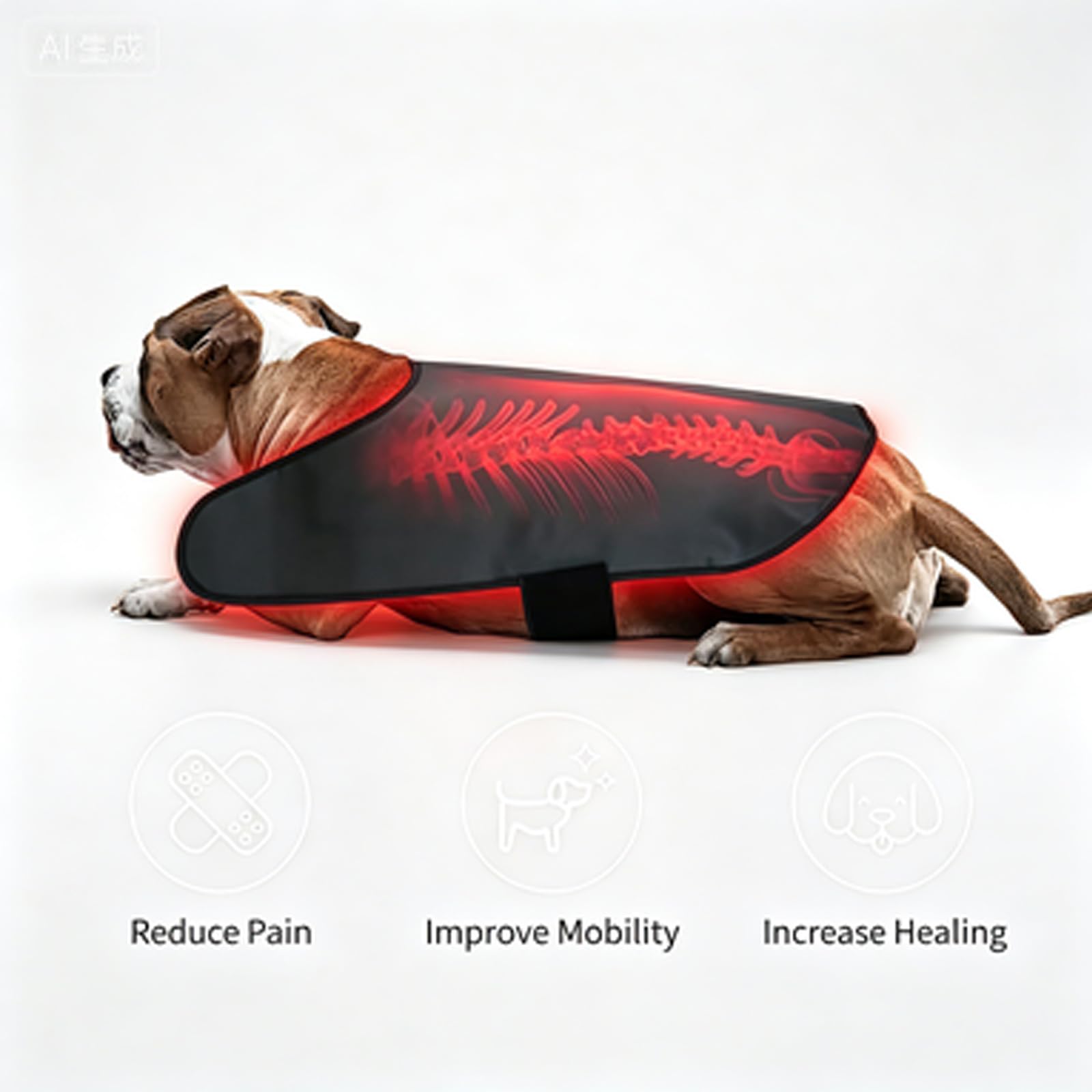 Cinturón Terapia Luz Roja Mascota, Calefacción Infrarroja, Faja Espalda Ajustable 160 LED, Recargable, Temporizador 15 Min, Alivio Dolor Artritis Perros Gatos