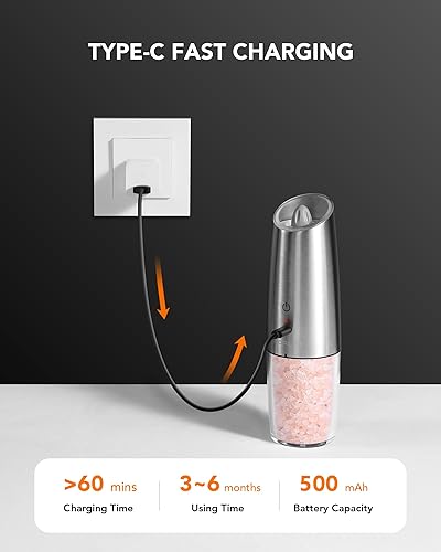 Miniatura 42 de FORLIM Gravity - Juego de molinillo eléctrico de sal y pimienta, molinillo automático de pimienta, molinillo de pimienta, funciona