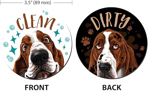 Miniatura 2 de WIRESTER Letrero abatible de 3.5 pulgadas, decoración universal de doble cara para cocina, lavavajillas, lavadora, refrigerador, Basset Hound Dog