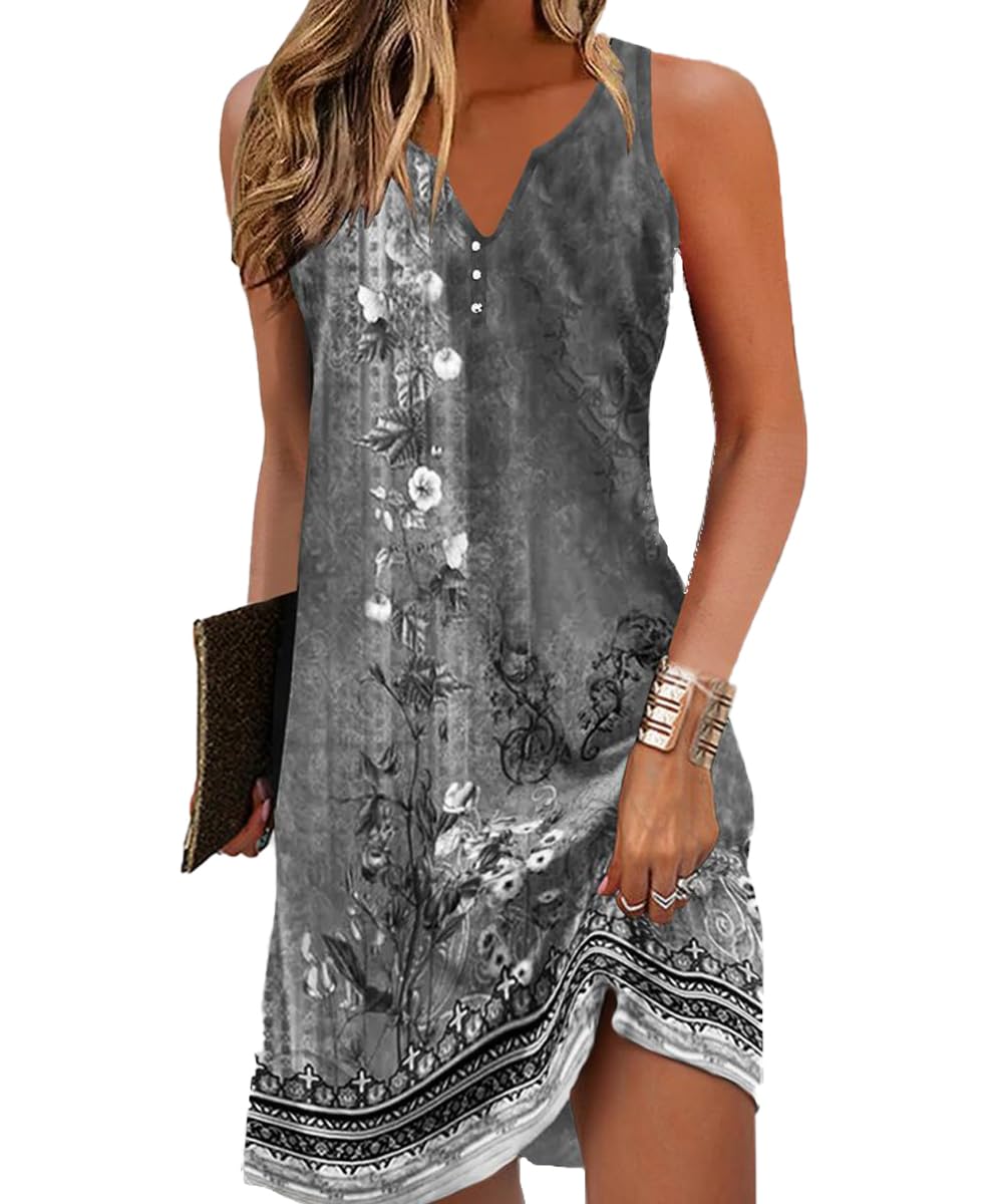 Yeenily Mujer Vestido Cuello Redondo Manga Larga Imprimir Túnicas Mini Ajustado Casual Vintage Otoño Vestir