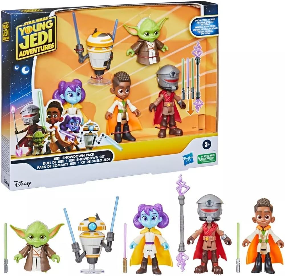 Star Wars Young Jedi Adventures - (Jedi Showdown Pack of All 5 Articulated 4" 10cm Figures), Green, Brown, Gray, 2 cm x 3 cm x 1 cm - Image 3