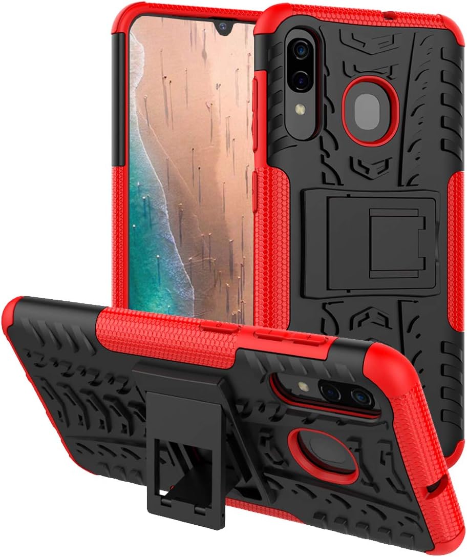 Galaxy A20 Case,Samsung A20 Case,Galaxy A50 Case,PUSHIMEI with Kickstand Hard PC Back Cover Soft TPU Dual Layer Protection Phone Case Cover for Samsung Galaxy A20/A30/A50 (Red Kickstand case)