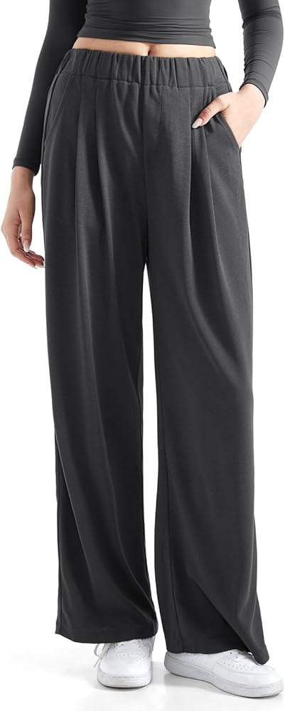 SUUKSESS Women Wide Leg Pants Elastic High Waisted Work Pants