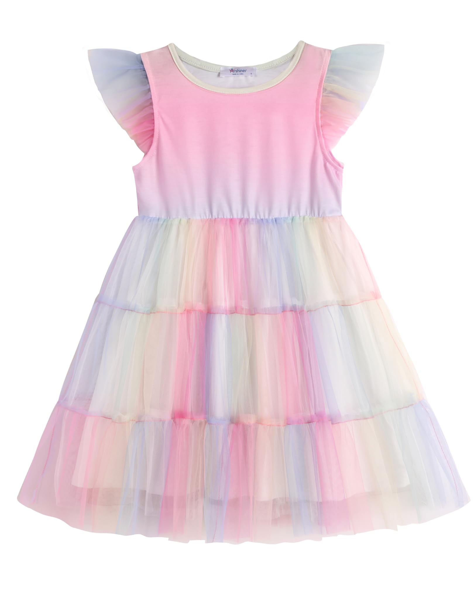 Arshiner Toddler Baby Girl Dress Ruffle Sleeveless Tulle Dresses Tiered Pleated Twirly A-Line Sundress Size 2-6