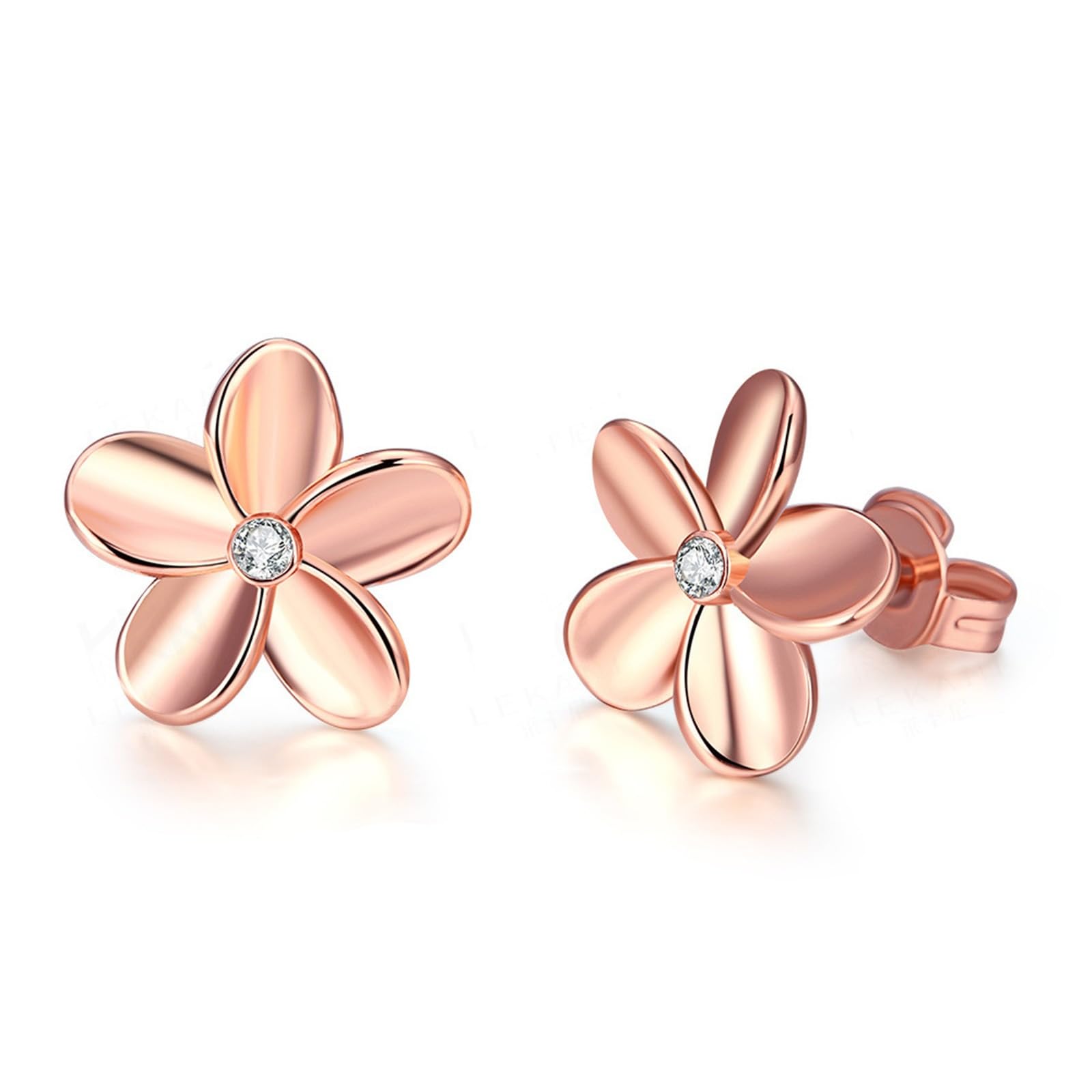 Pendientes de mujer de oro rosa 750, pendientes para mujer, diseño de flor con diamantes redondos, pendientes de boda para mujer, oro rosa