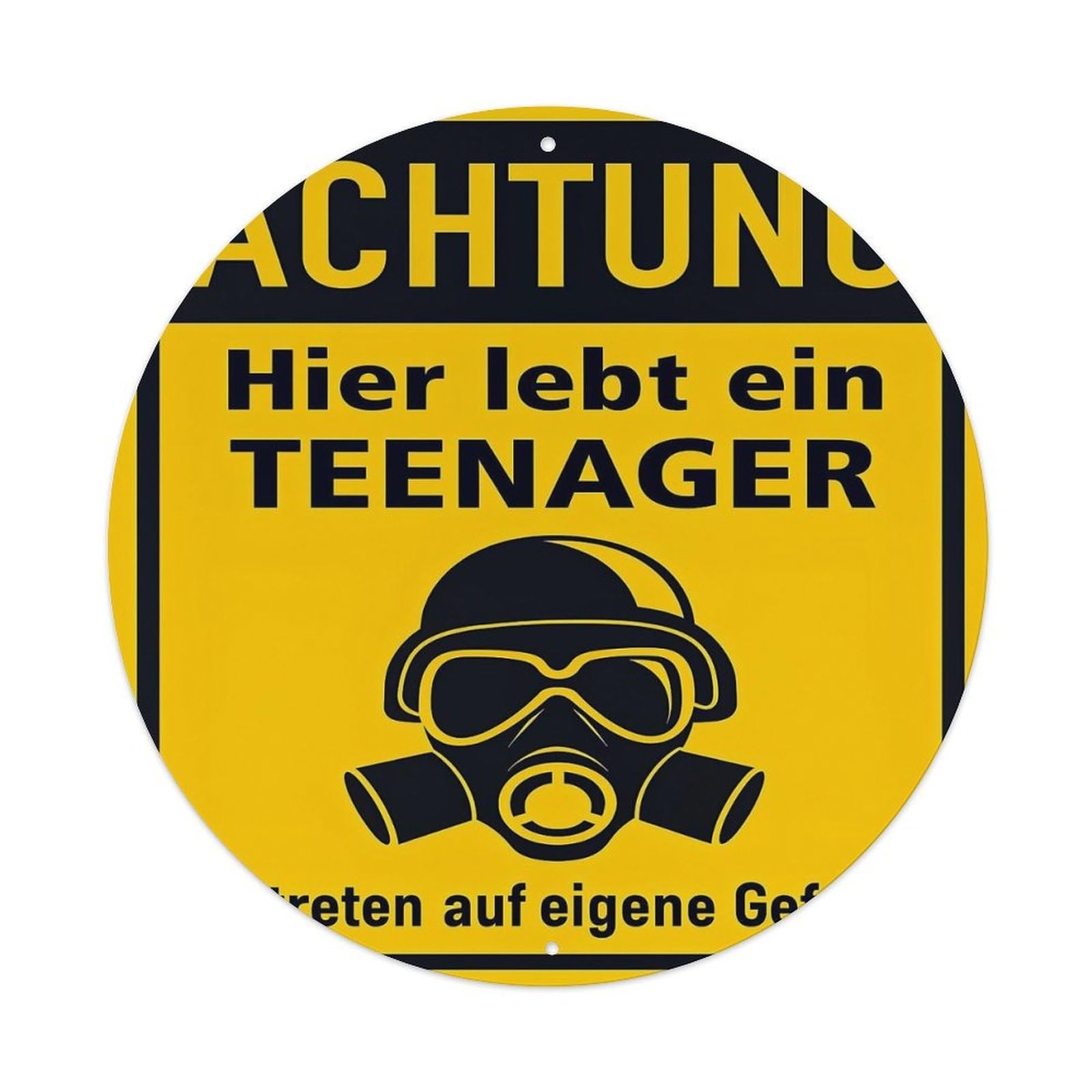 Achtung Teenager Gas Mask Warning Metal Tin Sign Plaque
