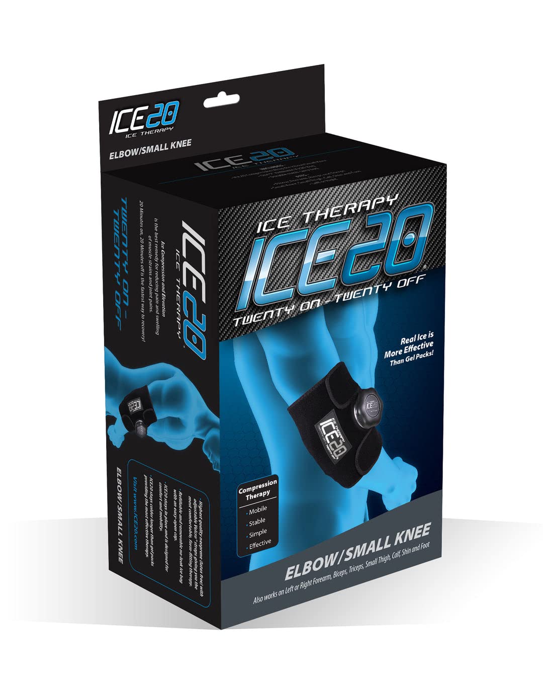 ICE20 Bownet Ankle, Elbow, Small Knee Ice Pack - Knees Real Ice Therapy - Ice Pack for Knee with Cold Compression - Wrap Around Entire Knee (Black, Single Ice Bag) (ICE-Elbow/Sm Knee)