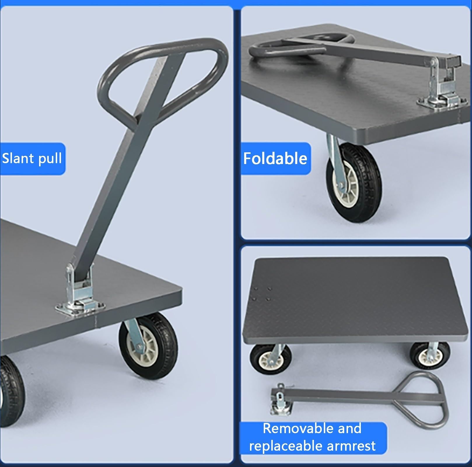 Hochleistungs-Plattformwagen, Faltbarer Schubwagen, mit Rädern, Drehbarem Handlauf, Robust und Langlebig, Geeignet für Zuhause/Lager/Baustelle(Small)