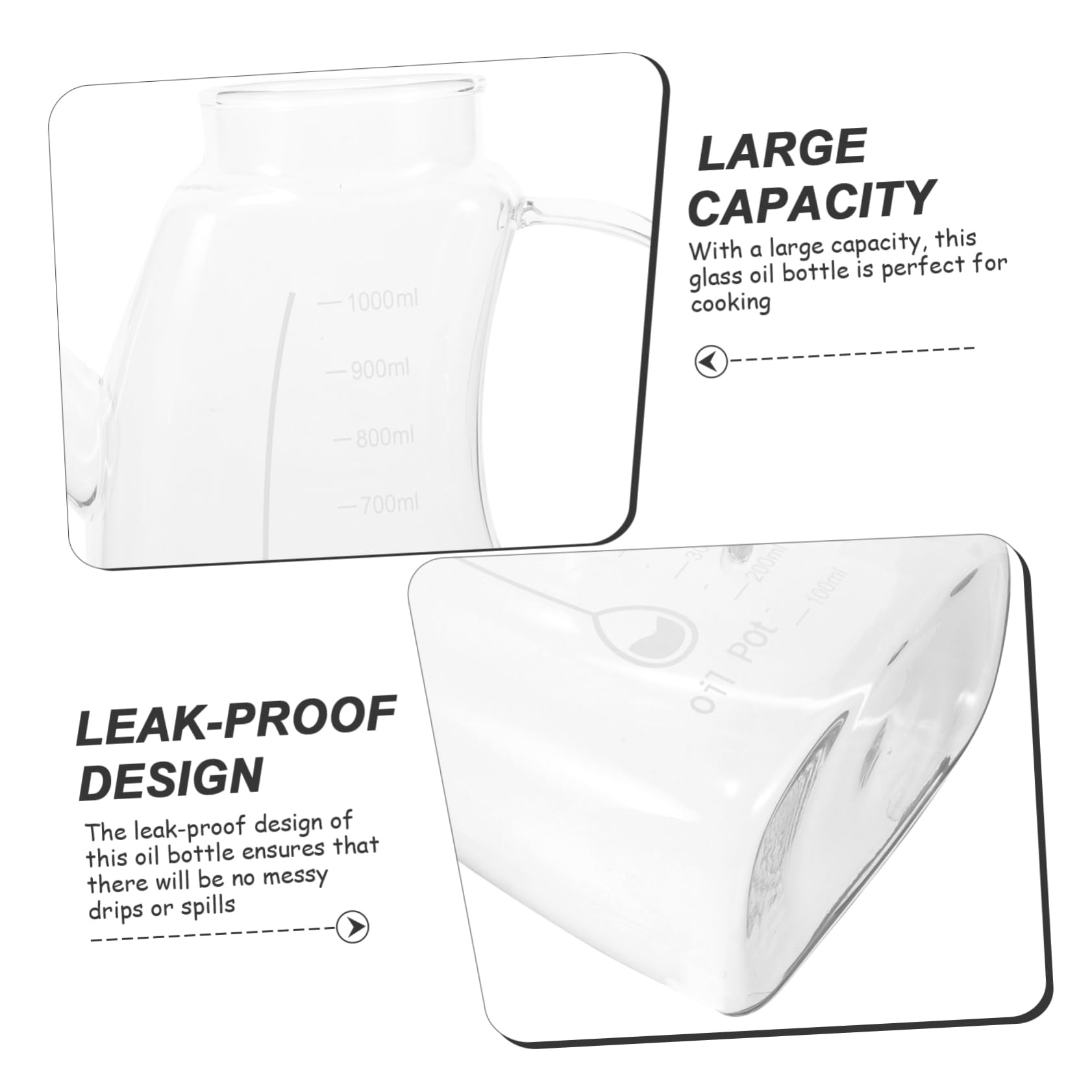 TOPBATHY Glasflasche mit Ausgießer Ölflasche Essigflasche mit Transparenter Skala Ölspender aus Glas Küchenflasche für Öl und Essig
