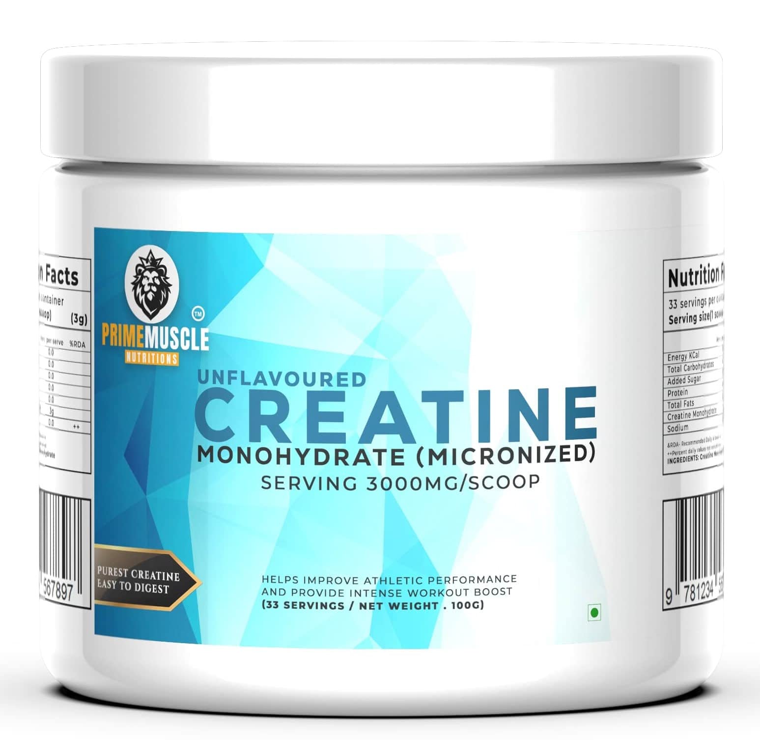 PRIME MUSCLE NUTRITIONS Creatine Monohydrate Powder (100 Gram, Unflavoured)