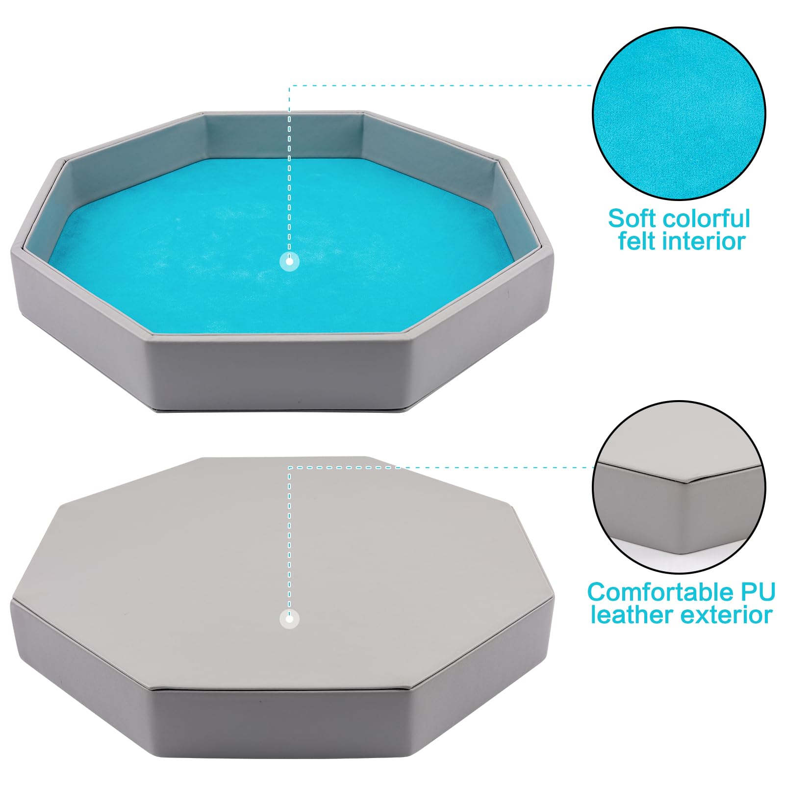 Gesserit Plateau à dés avec support en feutre bleu lac - Plateau à dés octogon doublé en cuir synthétique pour jeux de donjon Crawler