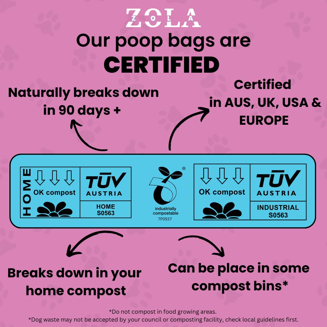 Sacchetti per cani compostabili al 100%, extra forti, a prova di perdite ed ecologici, 360 sacchetti grandi (23 x 32 cm) a base vegetale, certificati TÜV, senza plastica, rotoli blu per