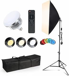 Pikengenus Softbox Lighting Kit, Continuous Photography Lighting Kit with 50cmx70cm Soft Box | 150W 3200K-6500K E27 LED Bu...