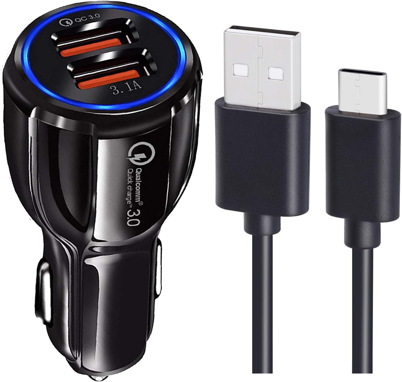 30W Dual Port Car Charger For BMW Z4 Bugatti Chiron Divo Veyron BYD E6 Chevrolet Beat Enjoy Sail Hatchback Tavera Trailblazer Citroen C3 EV C5 Aircross 2022 Compass Trailhawk Dami D6 / D 6 Datsun Cross GO Plus GO+ Redi-GO Dazen 6A DC Avanti TCA Ferrari 488 812 F8 Tributo GTC4 Lusso GTC4Lusso Original QC Car Charger Adapter C Type 3.0A Designed Qualcomm Certified Quick Rapid Fast Turbo Charge QC 3.0 Smart Dualport Car Charger With 1m Type-C Charging & Sync Cable (Black, 4.8Amp, VNT.B6)