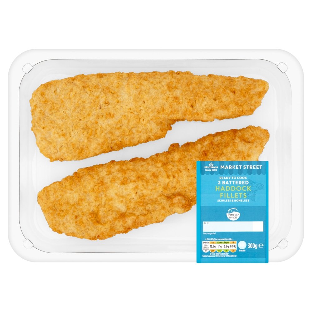 Morrisons Market Street 2 Battered Haddock Fillets, 300 g