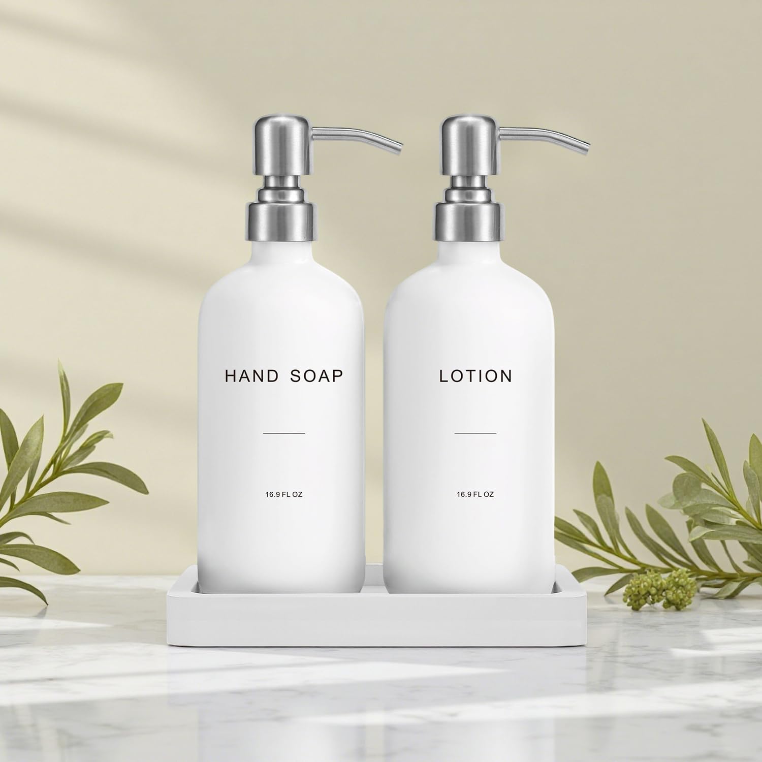 White Soap Dispenser Bathroom Set, Hand and Lotion Dispenser with Pump, Perfect for Bathroom Essentials for New Home. (Silver & White) - Image 5