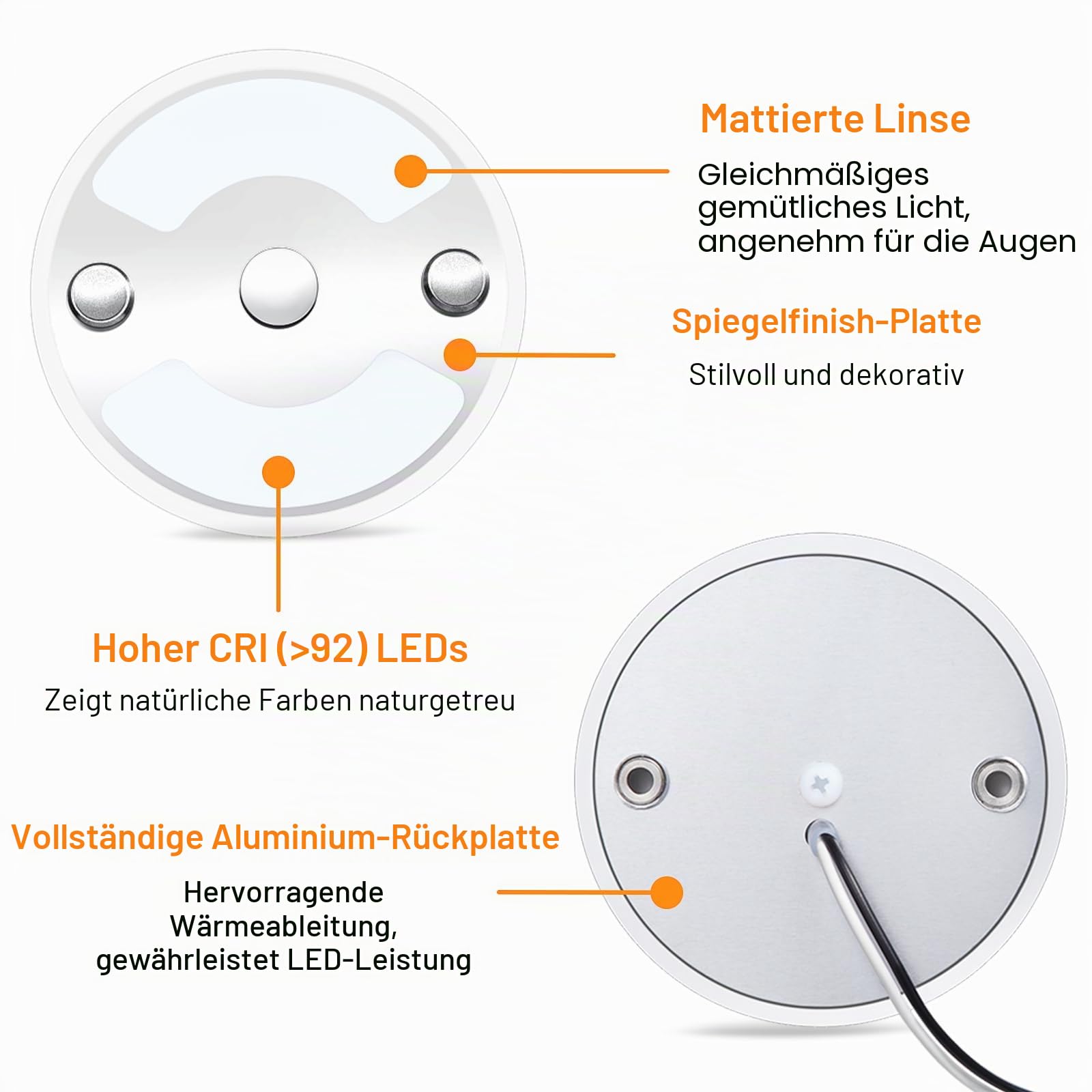4 x 12V LED Deckenleuchte Wohnmobil Flach Dimmbar Panel Rund Leuchte 75mm 235LM mit Touch Schalter Aufbauleuchte, für Camper Boot Wohnwagen Yacht Auto, Zwei Farbe(3000K/Blau)