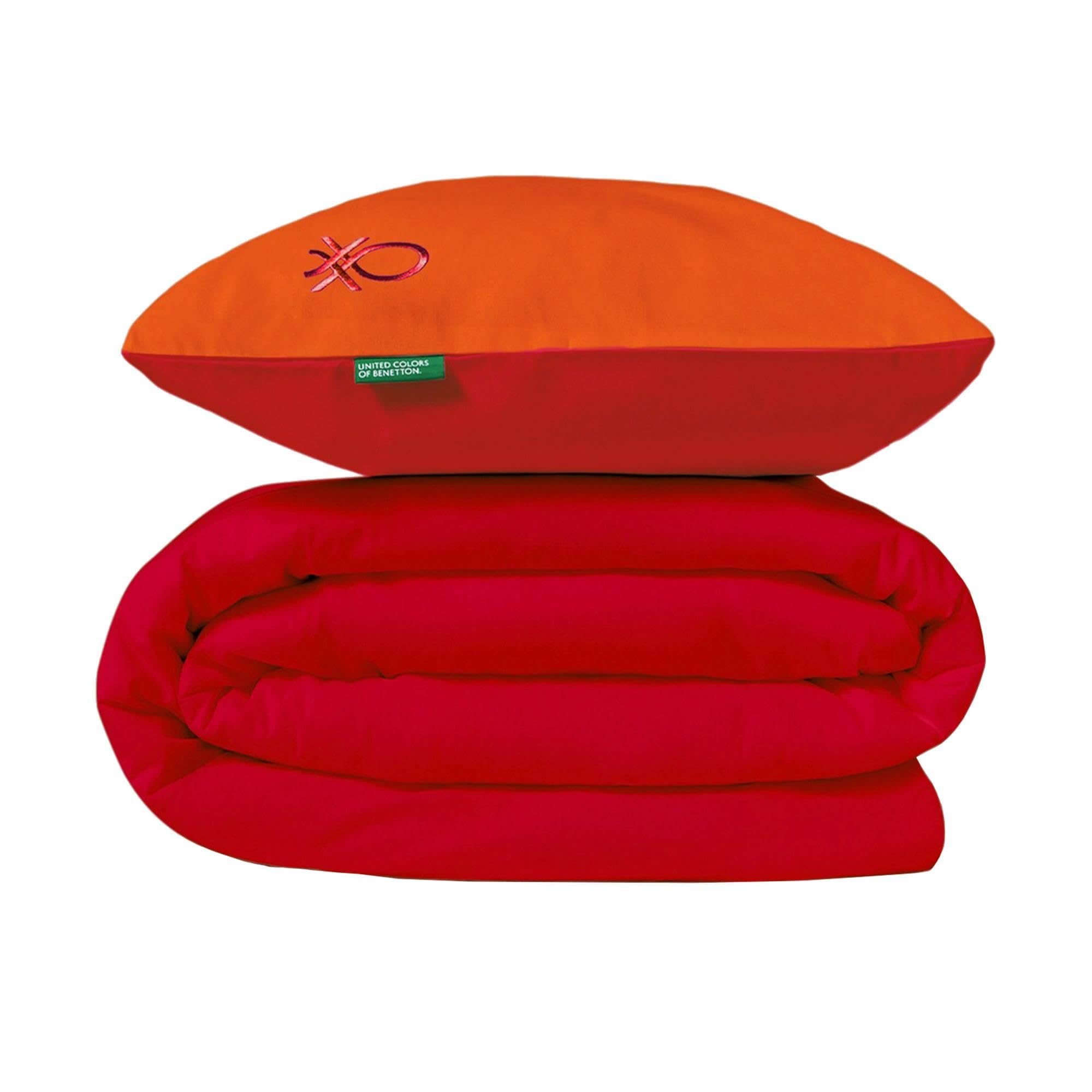 Funda NORDICA Reversible con Botones 200/220CM + SÁBANA Jersey 160/200+30CM + Fundas DE Almohada 2 X 50/70CM Naranja + Rojo Rainbow Benetton
