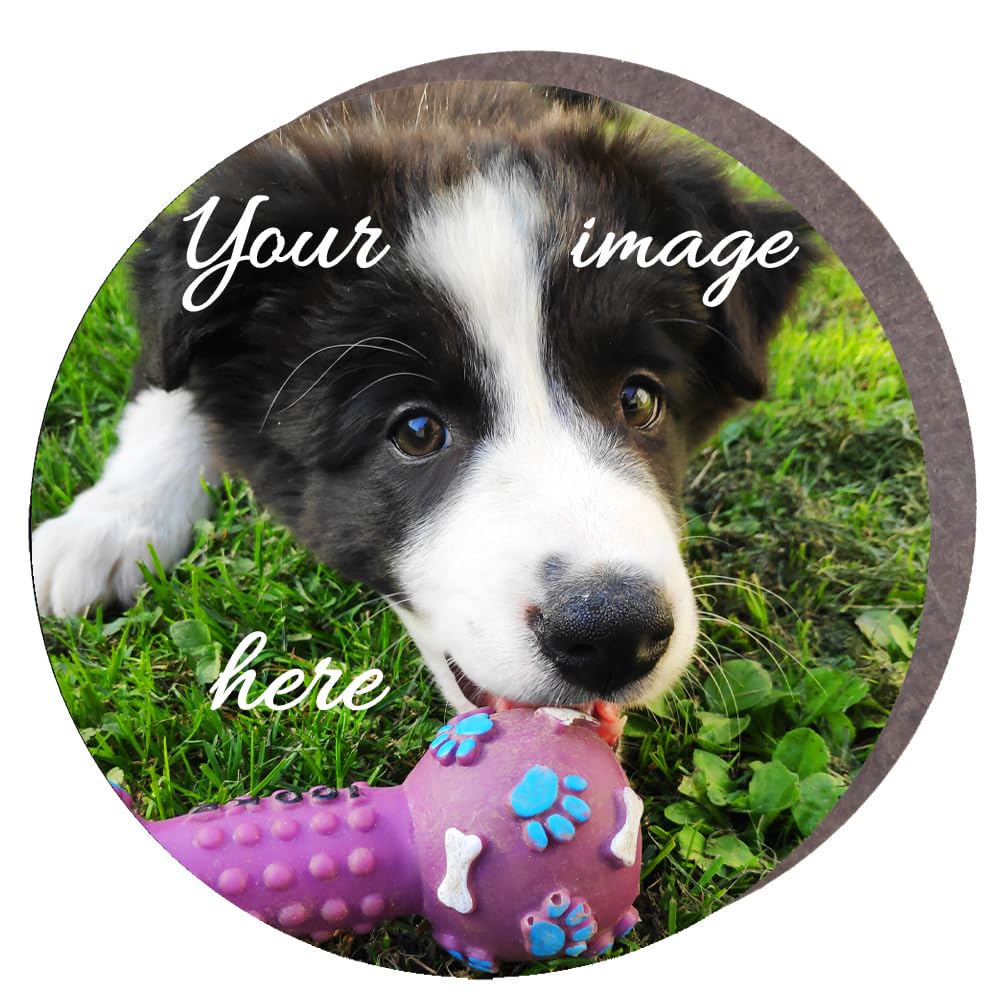 Andska Personalised Photo COASTERS Drink mat Customised Image Text 9 cm Big High Gloss Printed (Round)