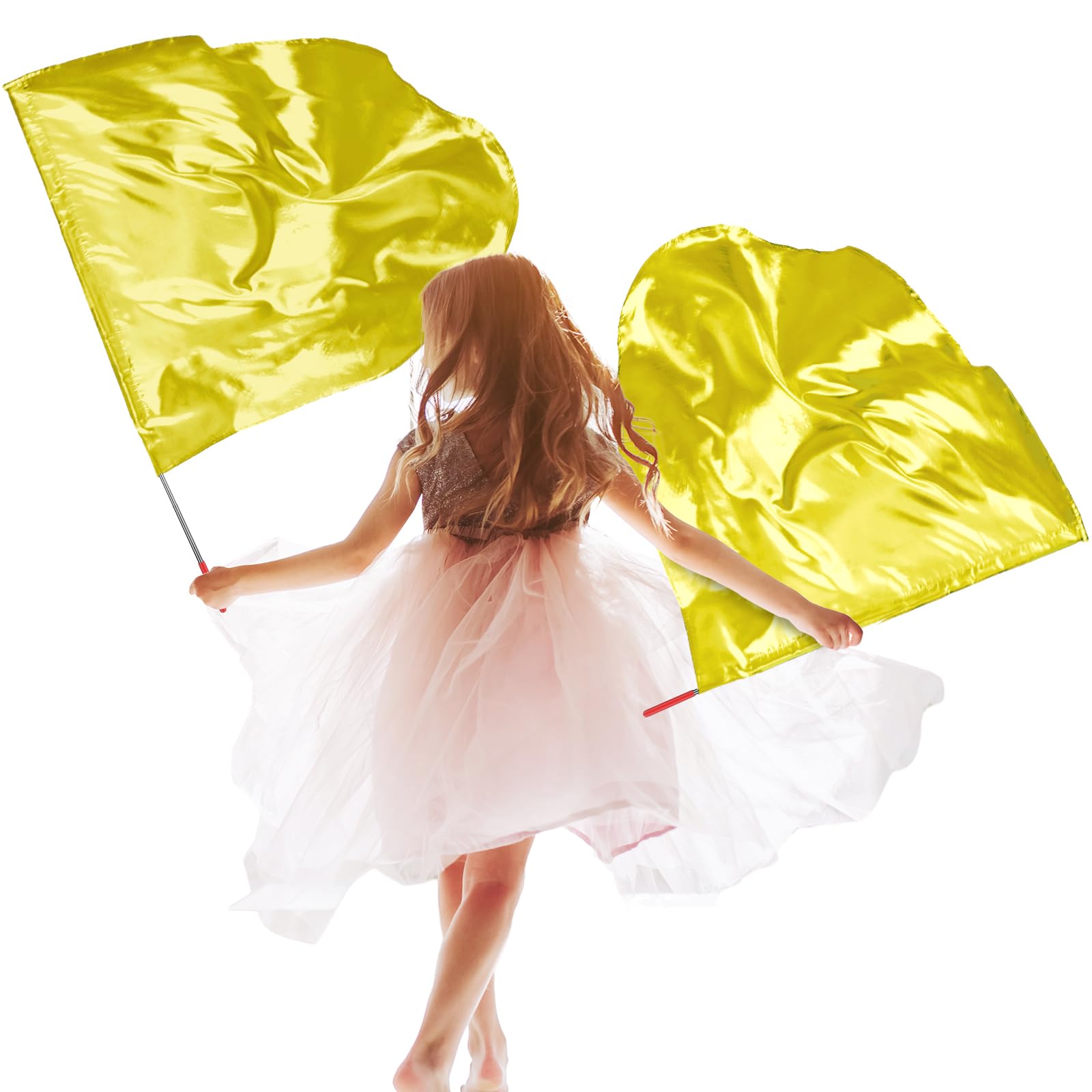 Silipull 2 Pcs Set 32" Praise Dance Worship Flags with Scalable Rod for Kids Children Semicircle Praise Church Flags for Worship Dance Outdoor Practice Performance (Gold)